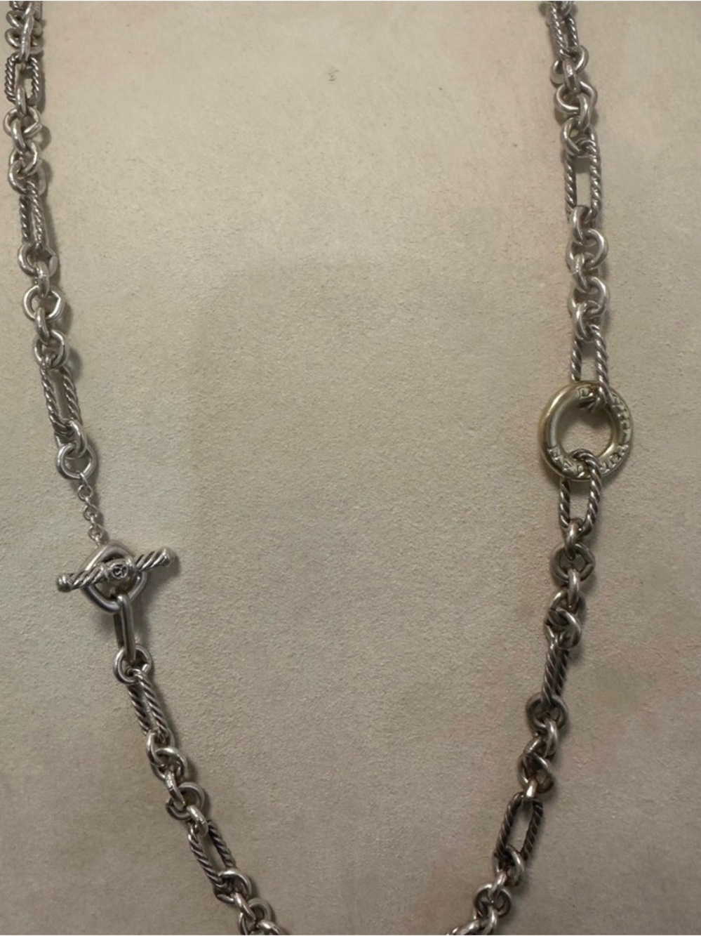 Rare - David Yurman Two-Tone Double Strand Necklace with Gold Ring - Picture 2 of 4